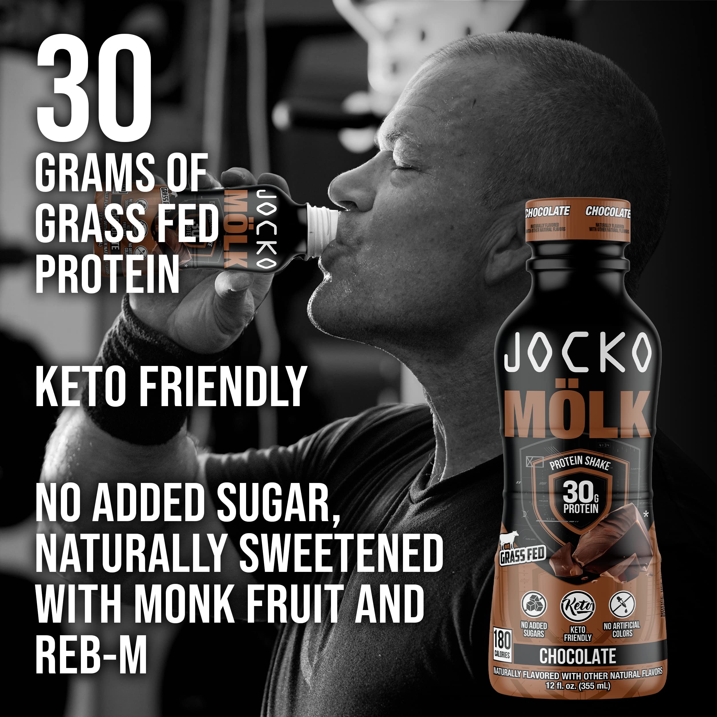 Ready-to-drink Jocko Mölk Chocolate protein shake bottle (12 oz)