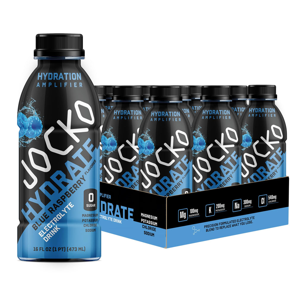 Jocko Fuel Hydrate Blue Raspberry 16 oz bottle - front view