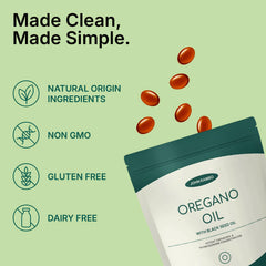 Close-up view of oregano oil and black seed oil capsules