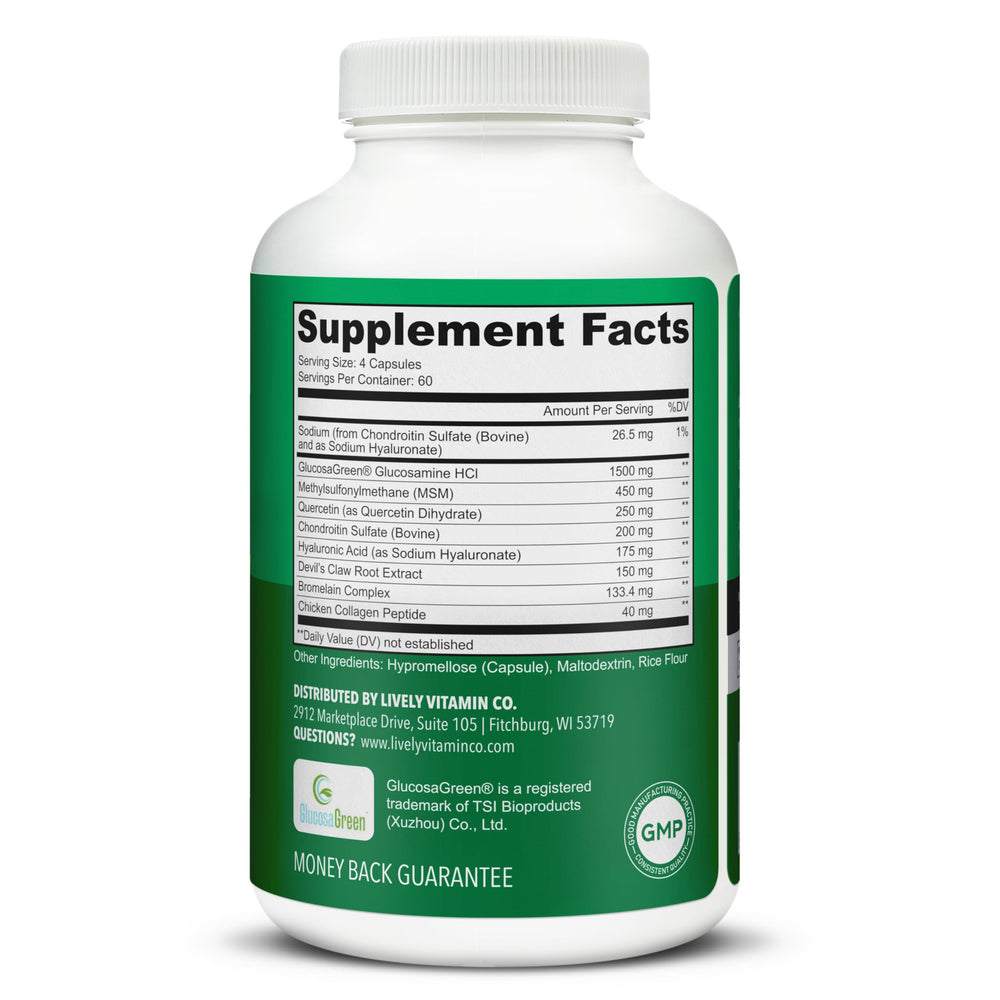 Joint Jive ingredients panel including collagen, glucosamine, MSM