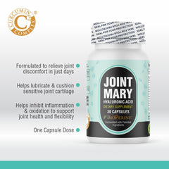 Capsules spilling from bottle of JOINT MARY supplement