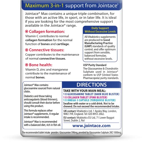 Jointace Max Omega-3 capsules highlight DHA for joint health.