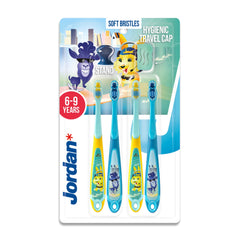 Jordan* toothbrush front view showing child-sized head and colors for easy use