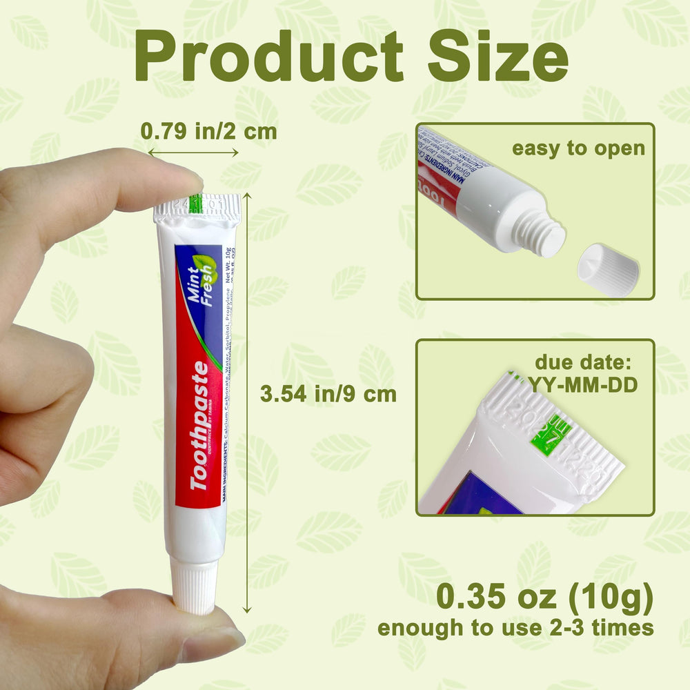 Individually sealed mini toothpaste tubes for hotels and guest rooms