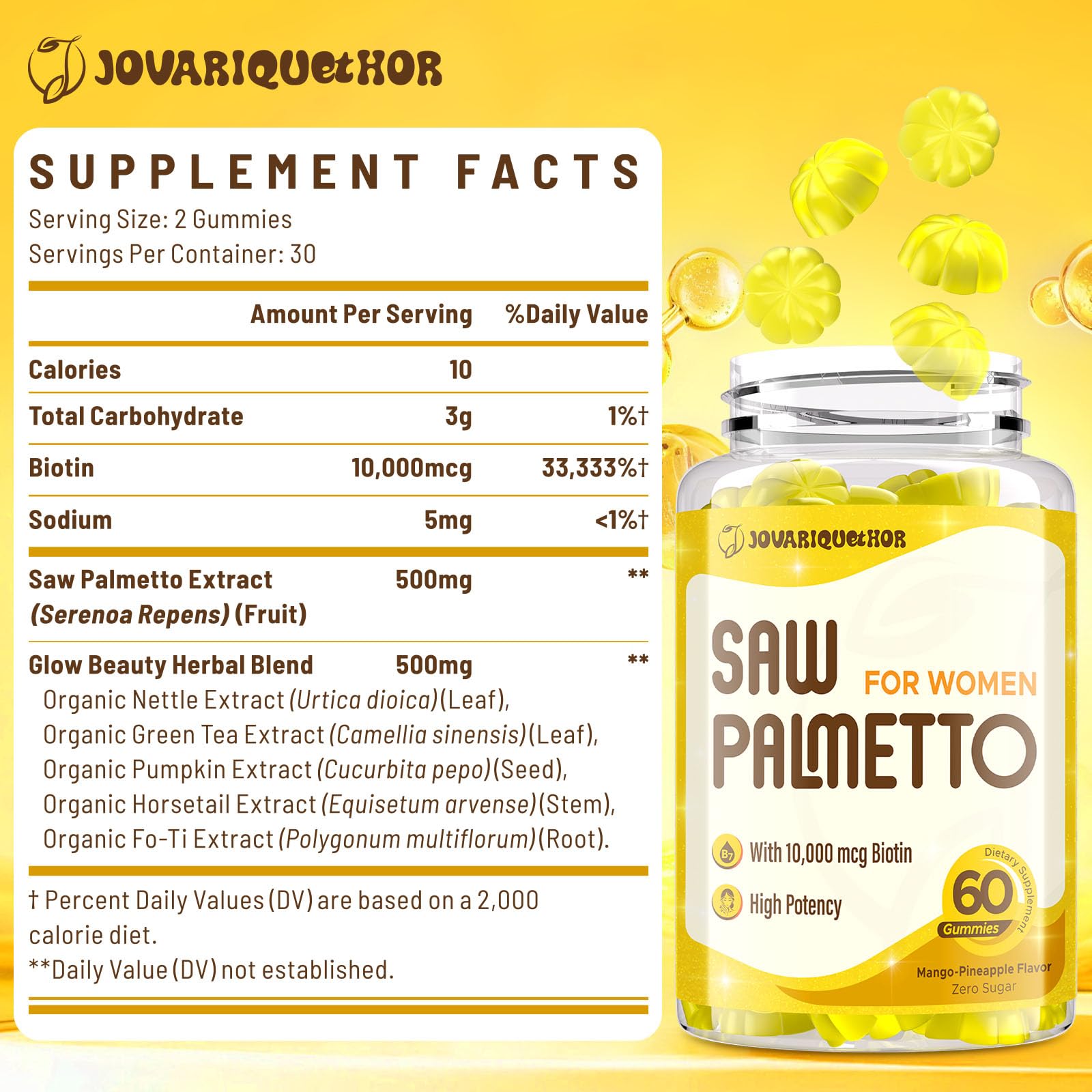 60 mango-pineapple gummies bottle for Jovariquethor saw palmetto