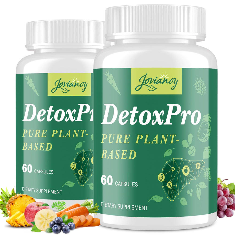 Jovianoy 1000 mg detox capsules bottle shows vegan, clean-label formula for daily digestive support.