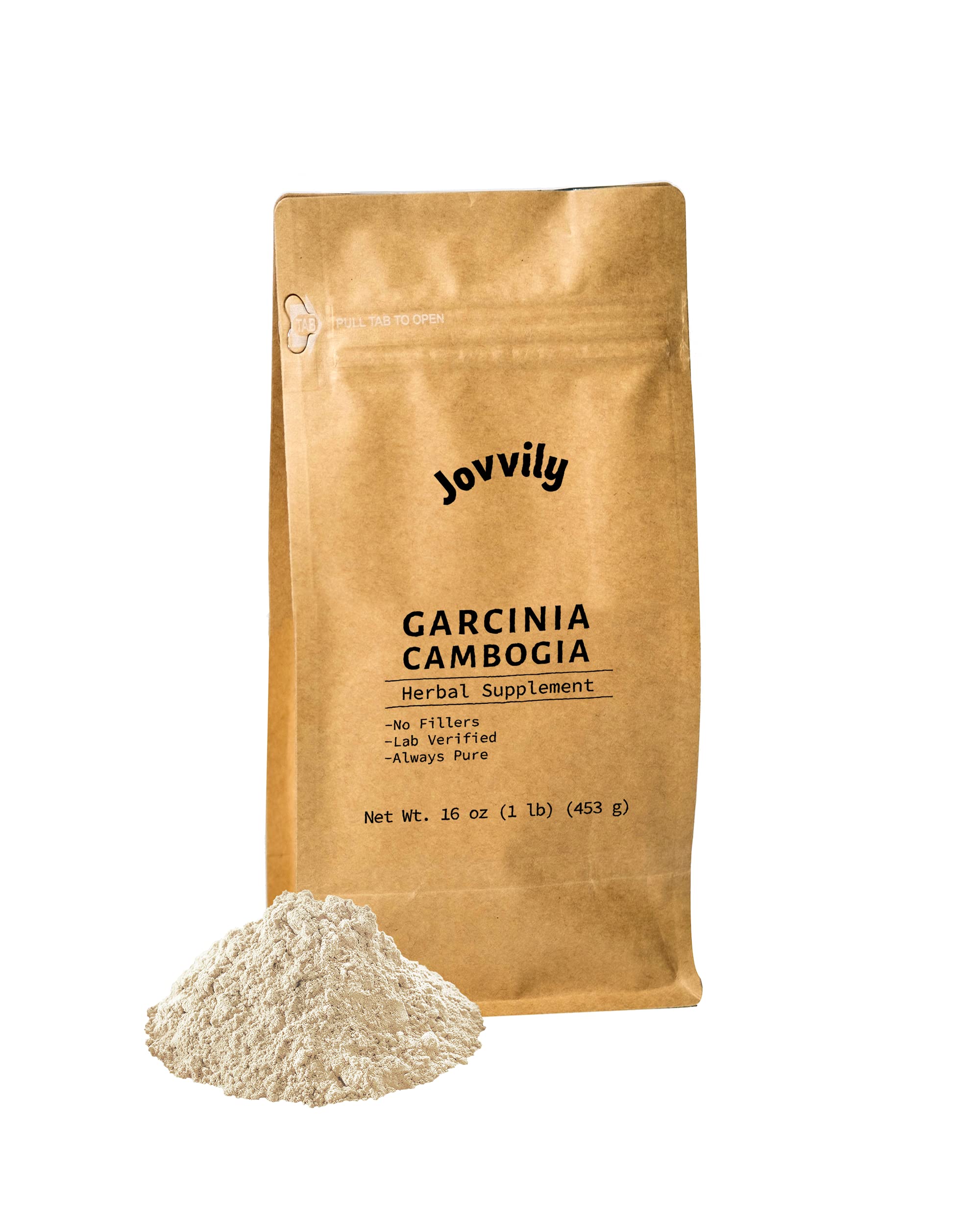 Jovvily Garcinia Cambogia powder in a 1 lb resealable bag