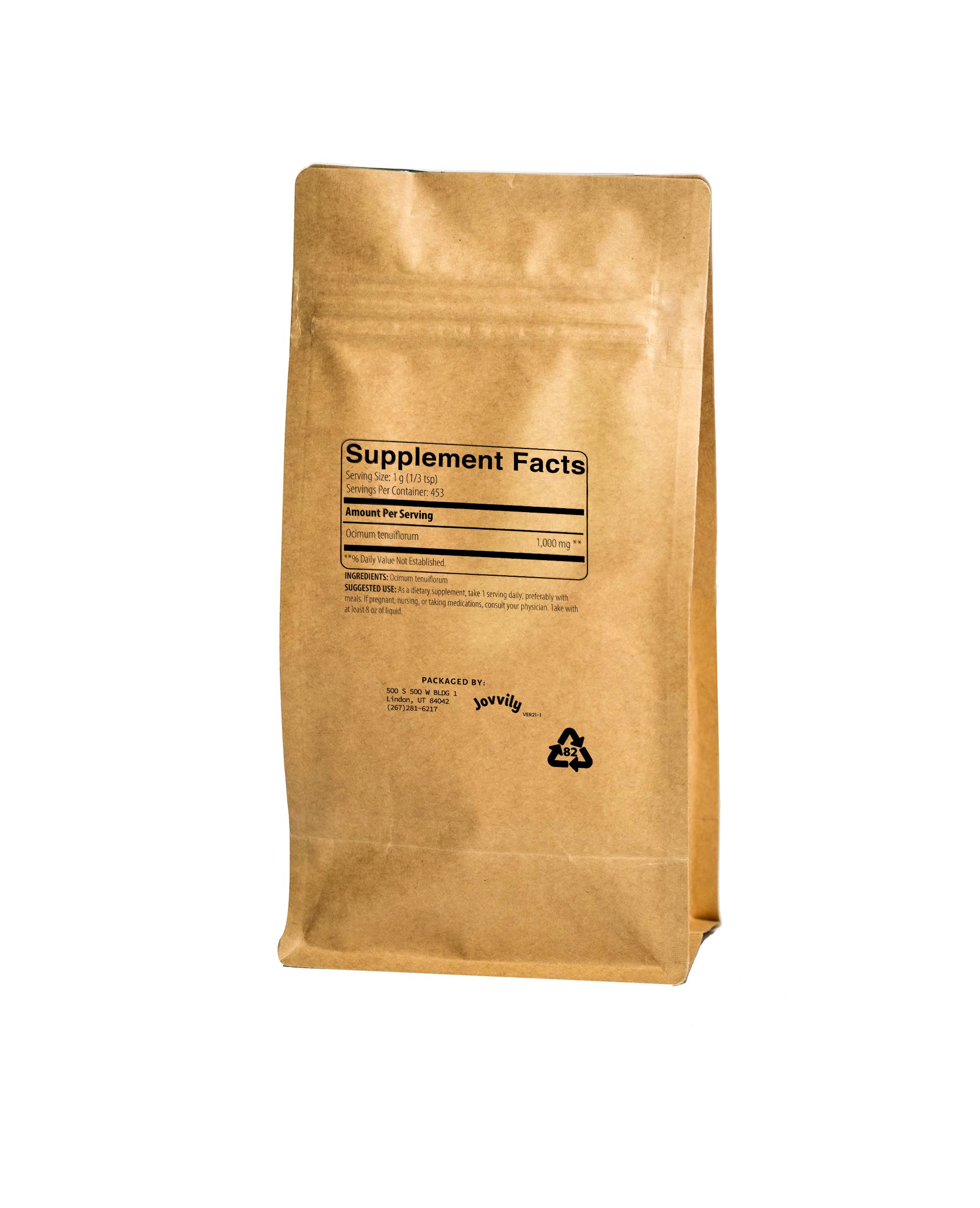 Jovvily Holy Basil powder packaging label