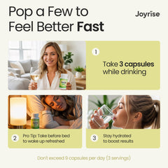 Three Joyrise capsules arranged to illustrate a serving