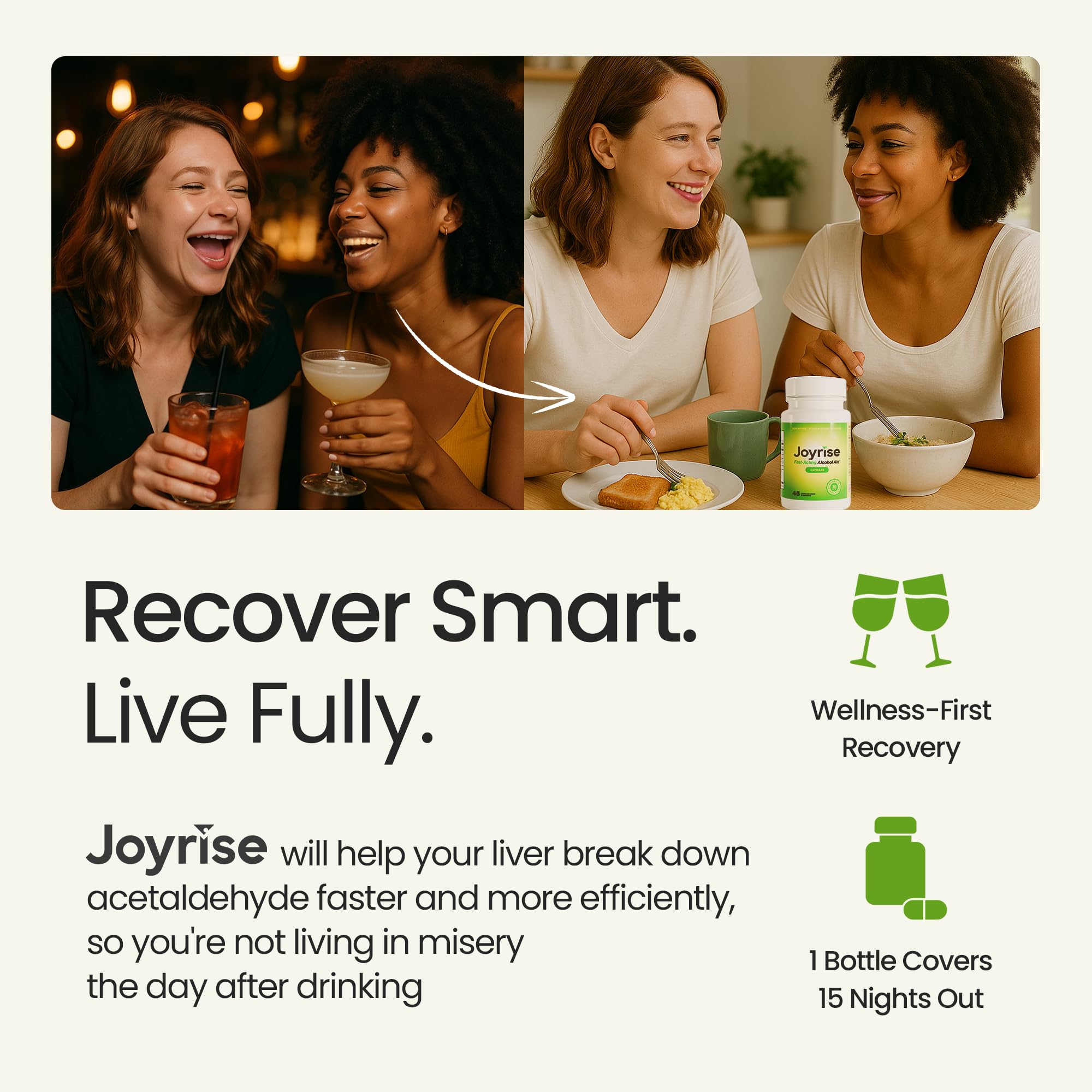 Morning recovery concept with a glass of water and pills