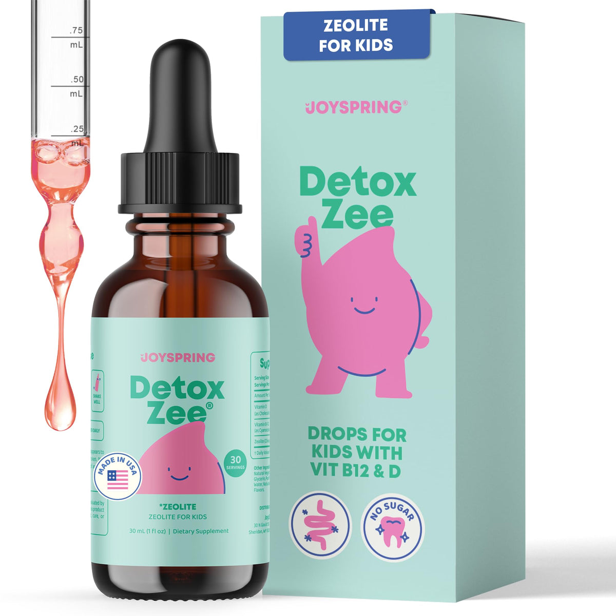 JoySpring DetoxZee Kids zeolite liquid in berry flavor with dropper