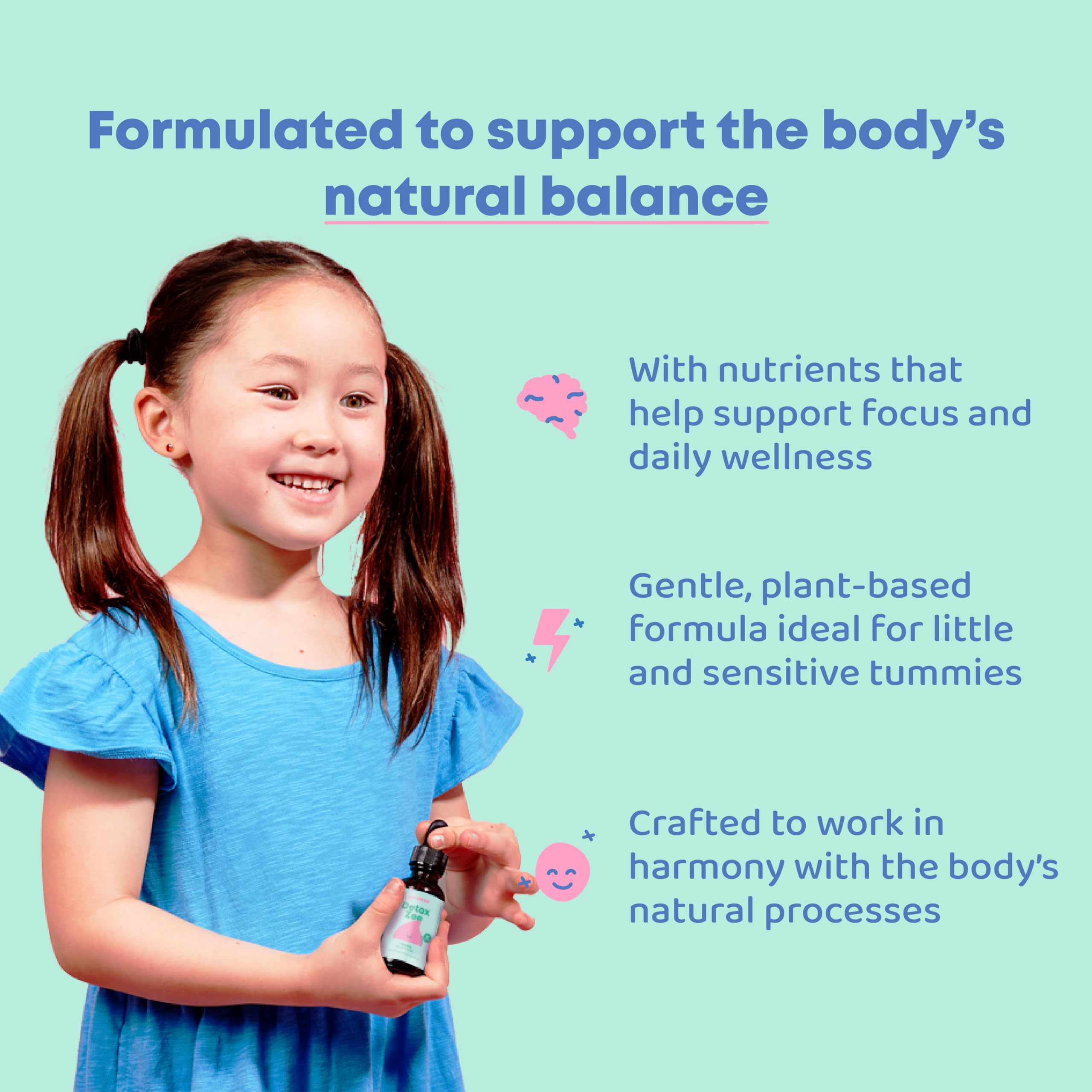 Close-up of JoySpring DetoxZee zeolite liquid dropper dispensing berry flavor