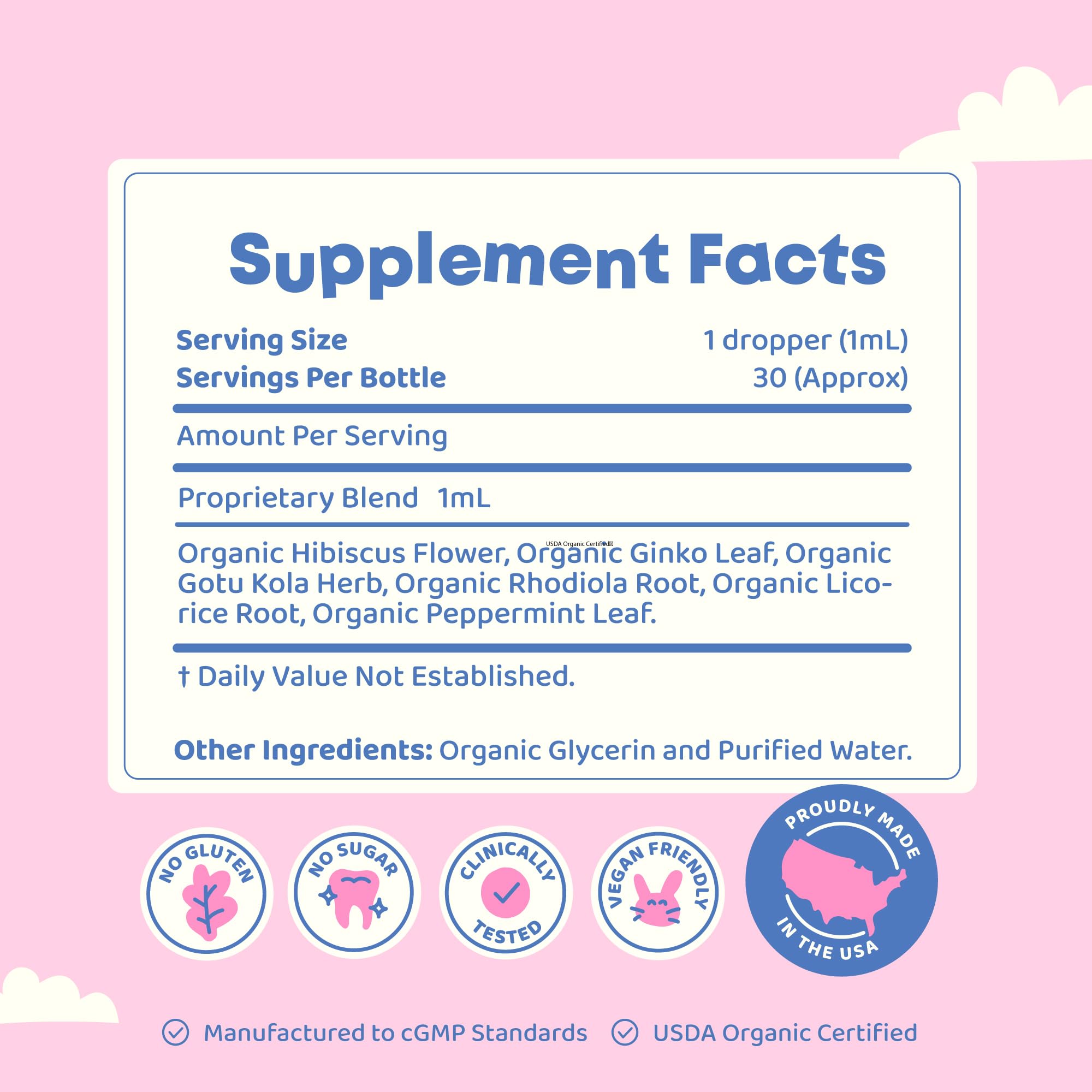 Close-up of JoySpring Genius Drops bottle with dropper