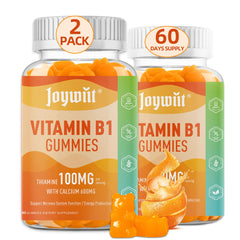 Front view of Joywiit Vitamin B1 Gummies bottle in orange flavor