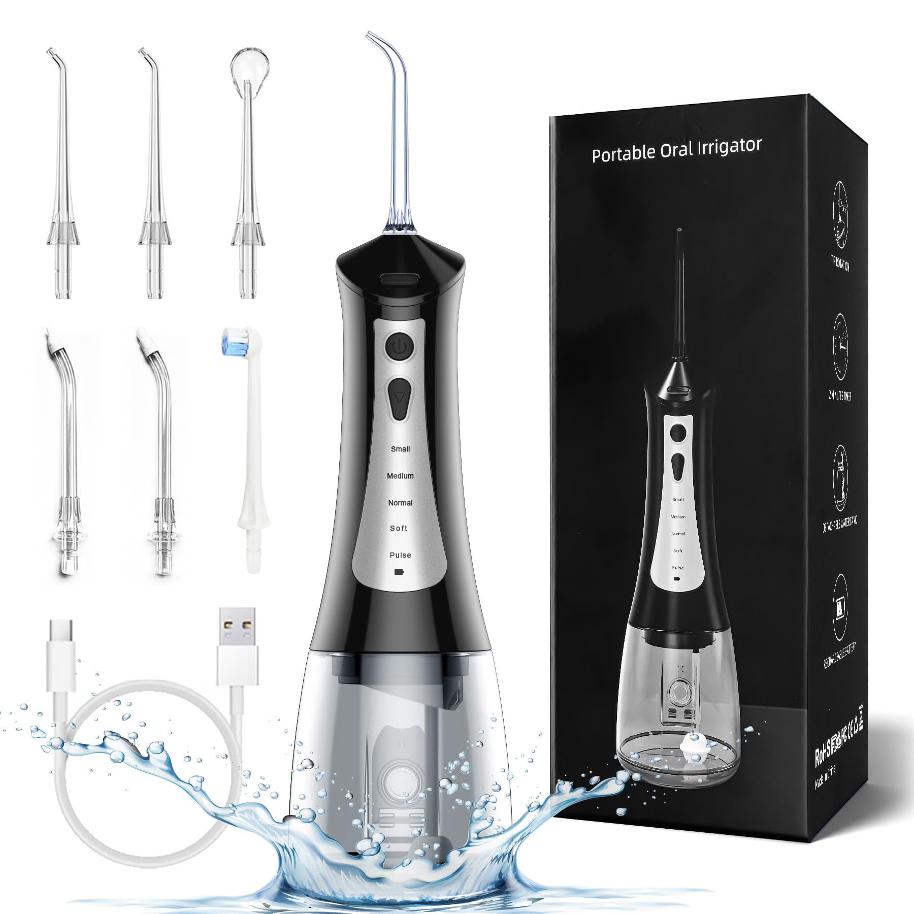 Front view of JOYYE cordless water flosser with 300ml reservoir