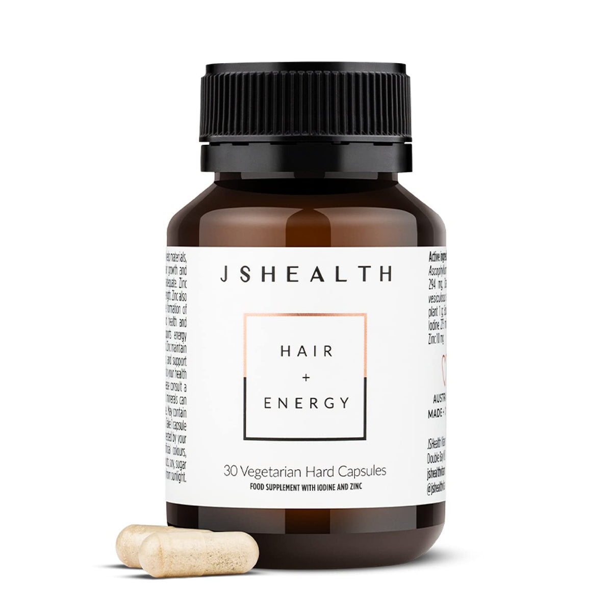 JSHealth Hair + Energy Formula bottle with label