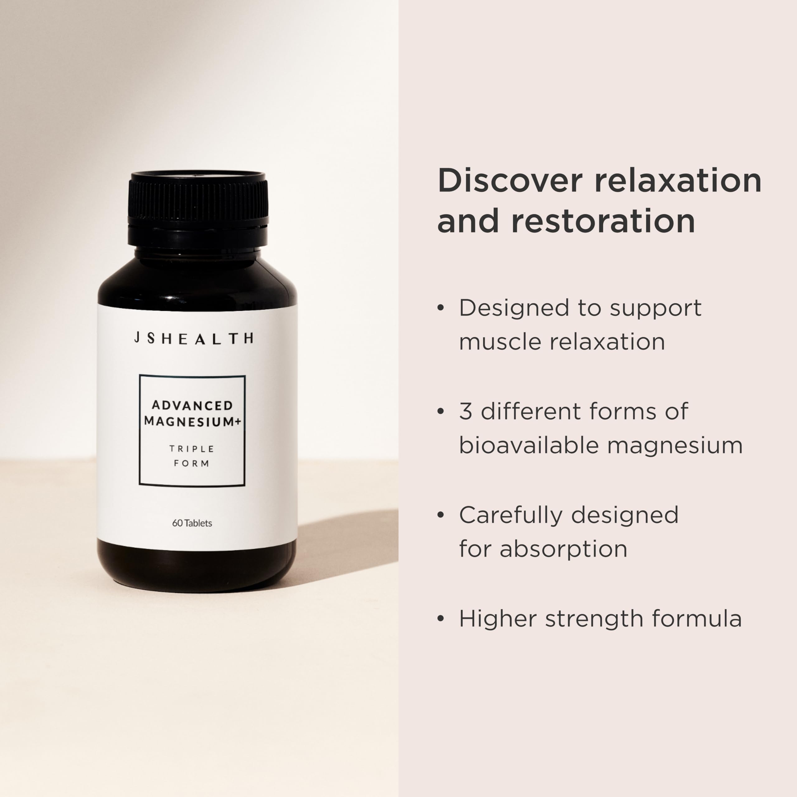 Close-up of JSHealth magnesium glycinate and citrate capsules