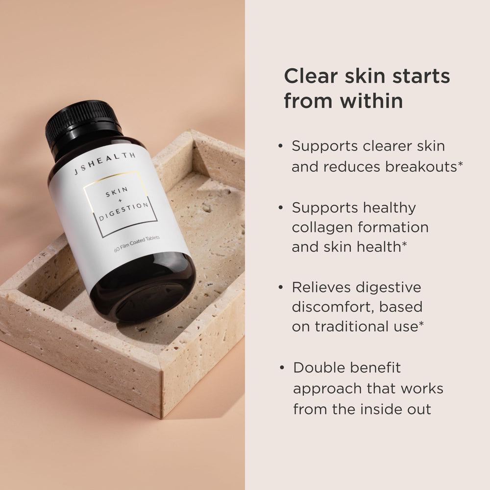 Close-up of JSHealth Skin & Digestion Formula capsules