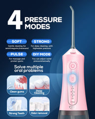 Cordless pink water flosser with 300ml tank