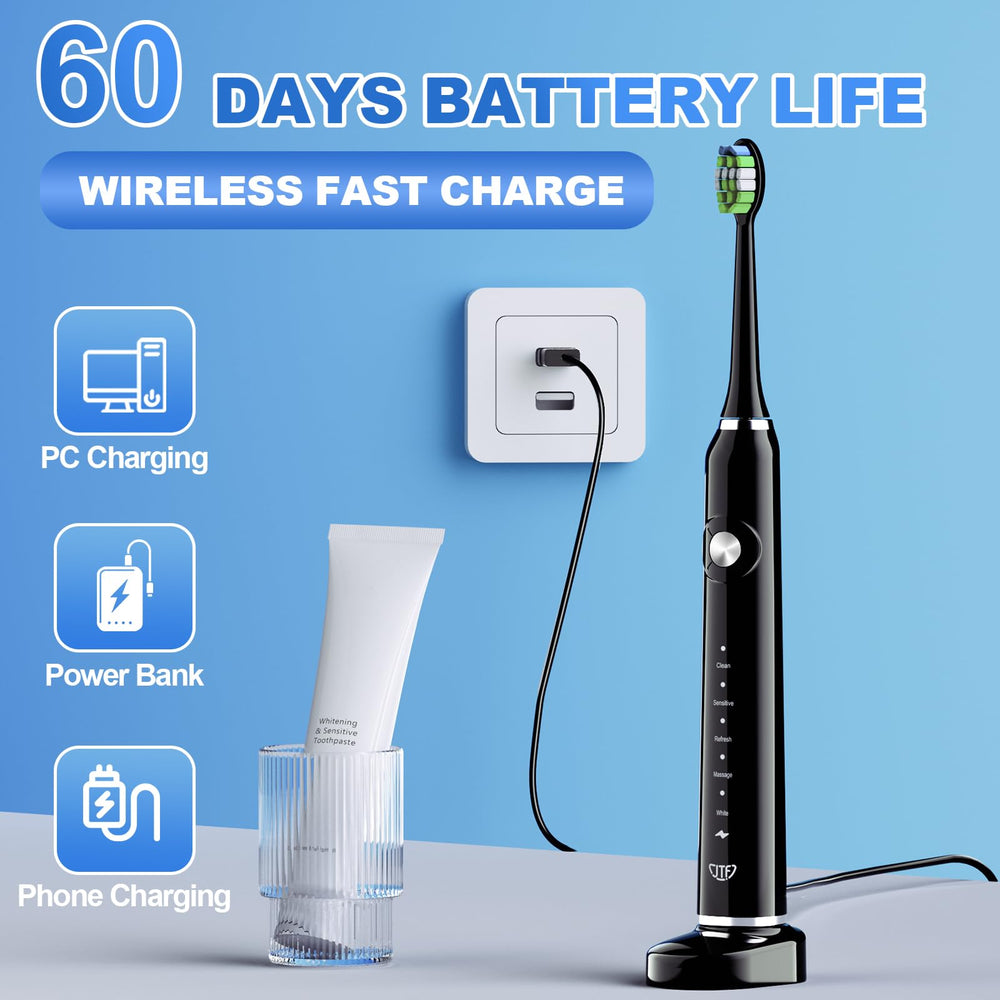 Contents: toothbrush handle, brush heads, USB charger, travel case