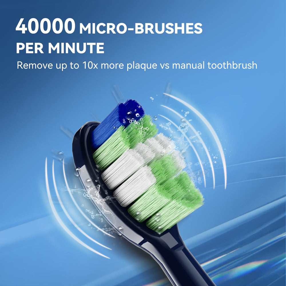 Six brush heads: three soft for sensitive gums and three standard bristles