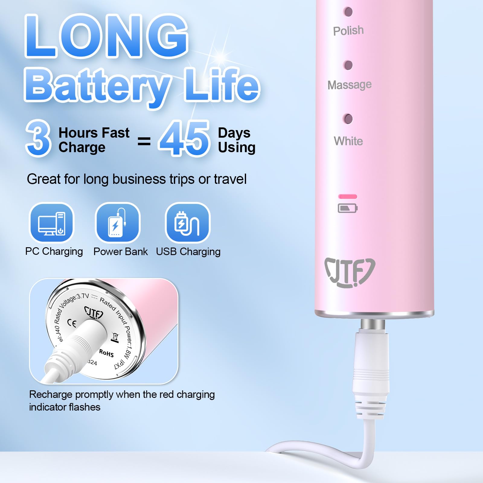 Stainless steel tongue scraper included with JTF toothbrush