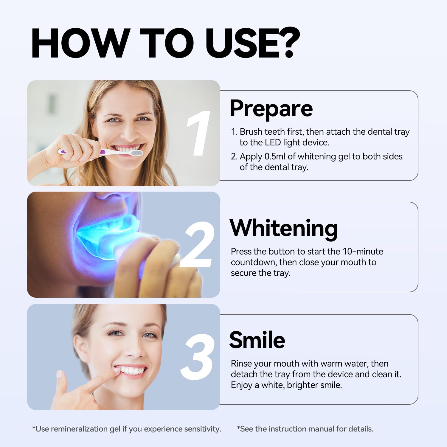 User manual included with the JTF whitening kit