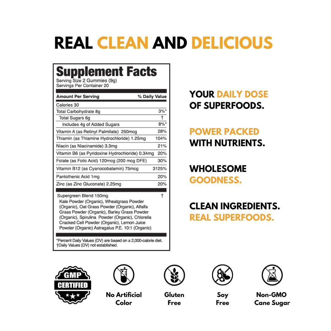 JUGO B12 gummies lemon-ingredients-label showing vitamin and greens blend