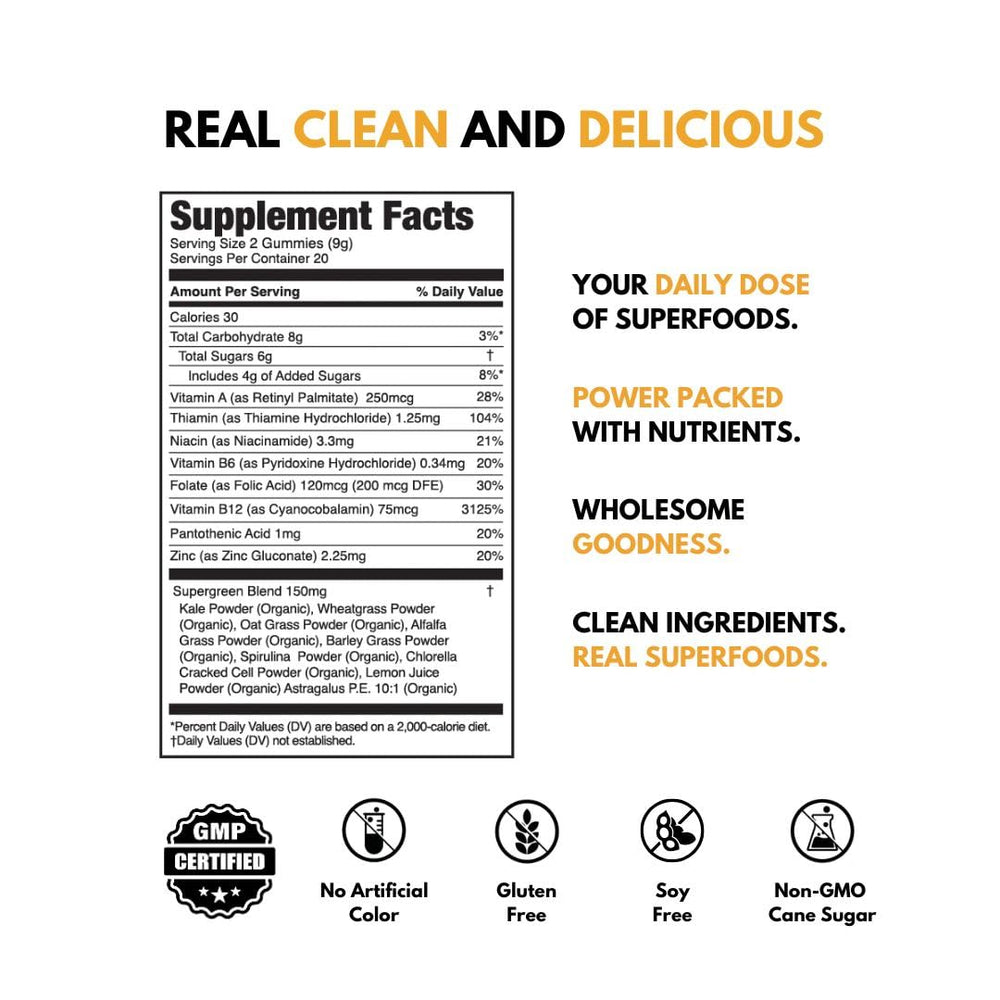 JUGO B12 gummies lemon-ingredients-label showing vitamin and greens blend