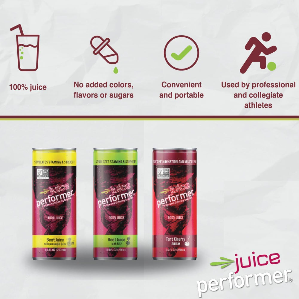 Juice Performer Tart Cherry Label Detail reveals 60+ tart cherries per can.