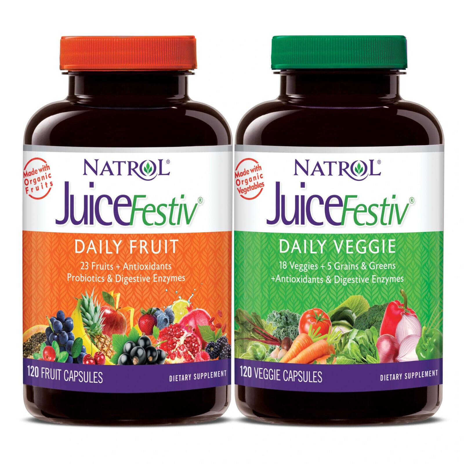 Natrol JuiceFestiv bottle showing 46 fruits and vegetables, grains and greens