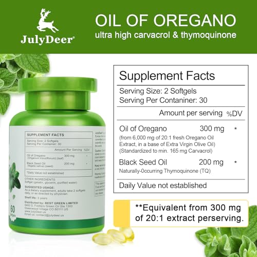 Close-up of JulyDeer Oregano Oil softgels