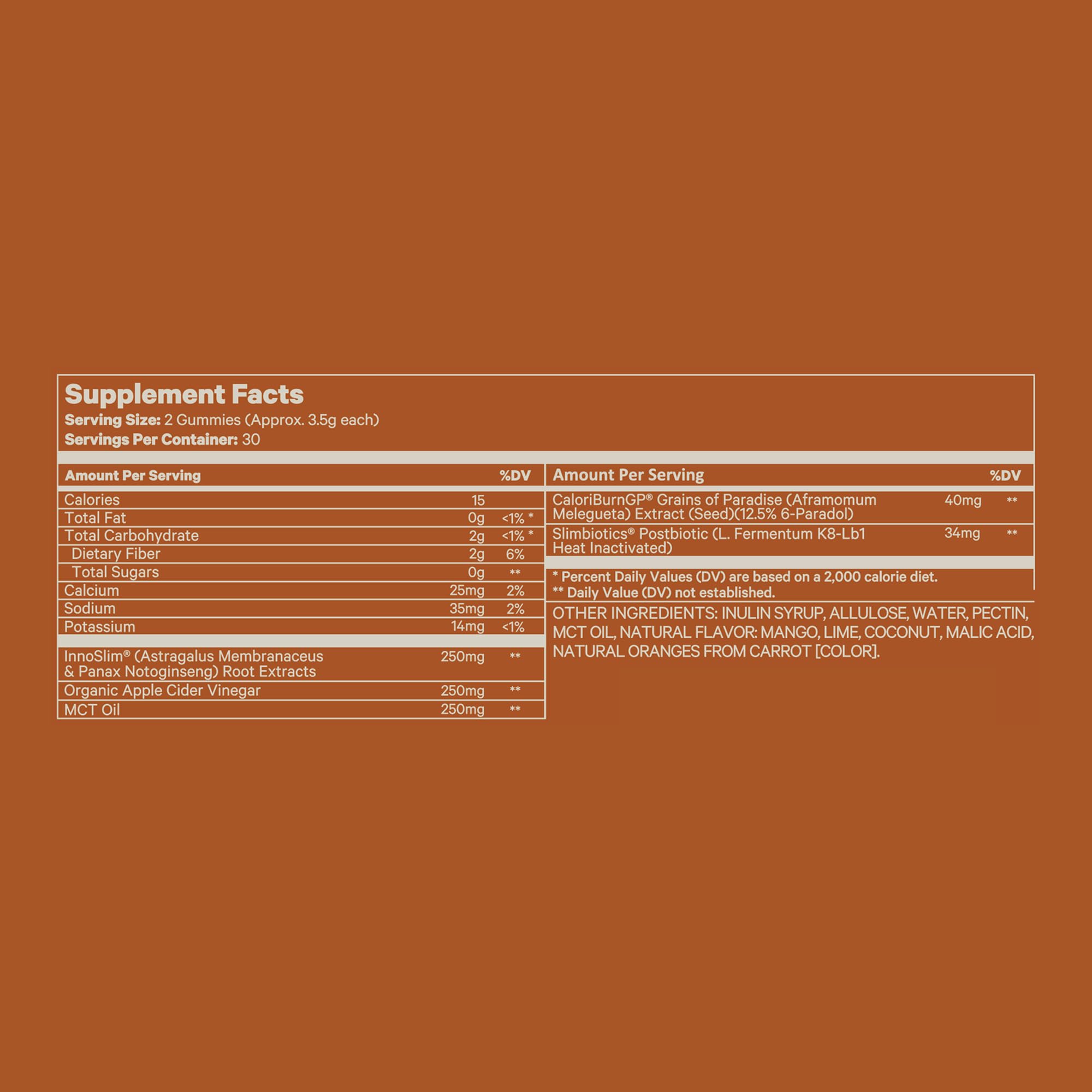 Back label showing nutrition facts on Juna gummies