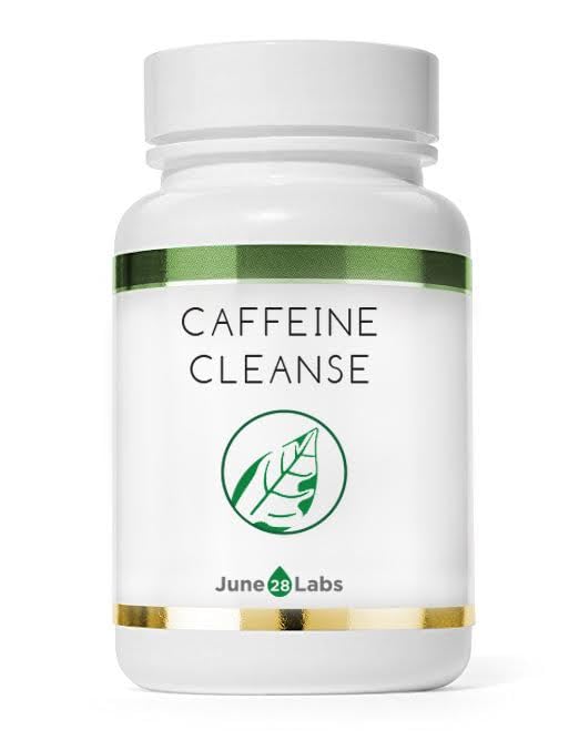June 28 Labs Caffeine Cleanse bottle closeup highlighting daily dosage for gradual reduction.