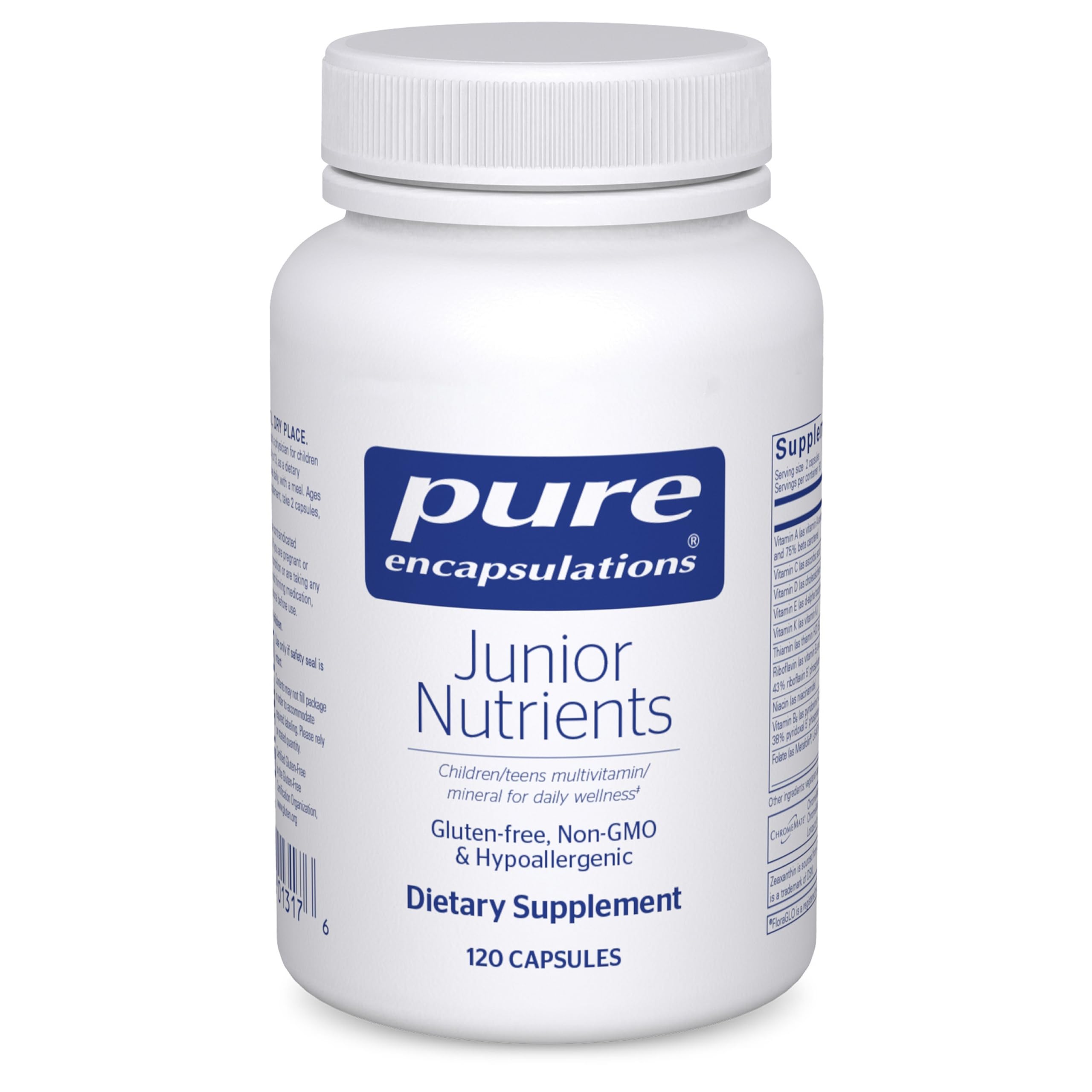 Front view of Pure Encapsulations Junior Nutrients bottle (120 capsules).