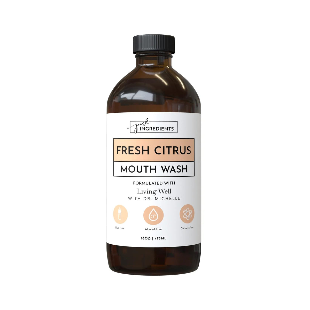 Just Ingredients Fresh Citrus Remineralizing Mouthwash bottle with Hydroxyapatite & Colloidal Silver Formula - Alcohol-Free, Natural & Organic