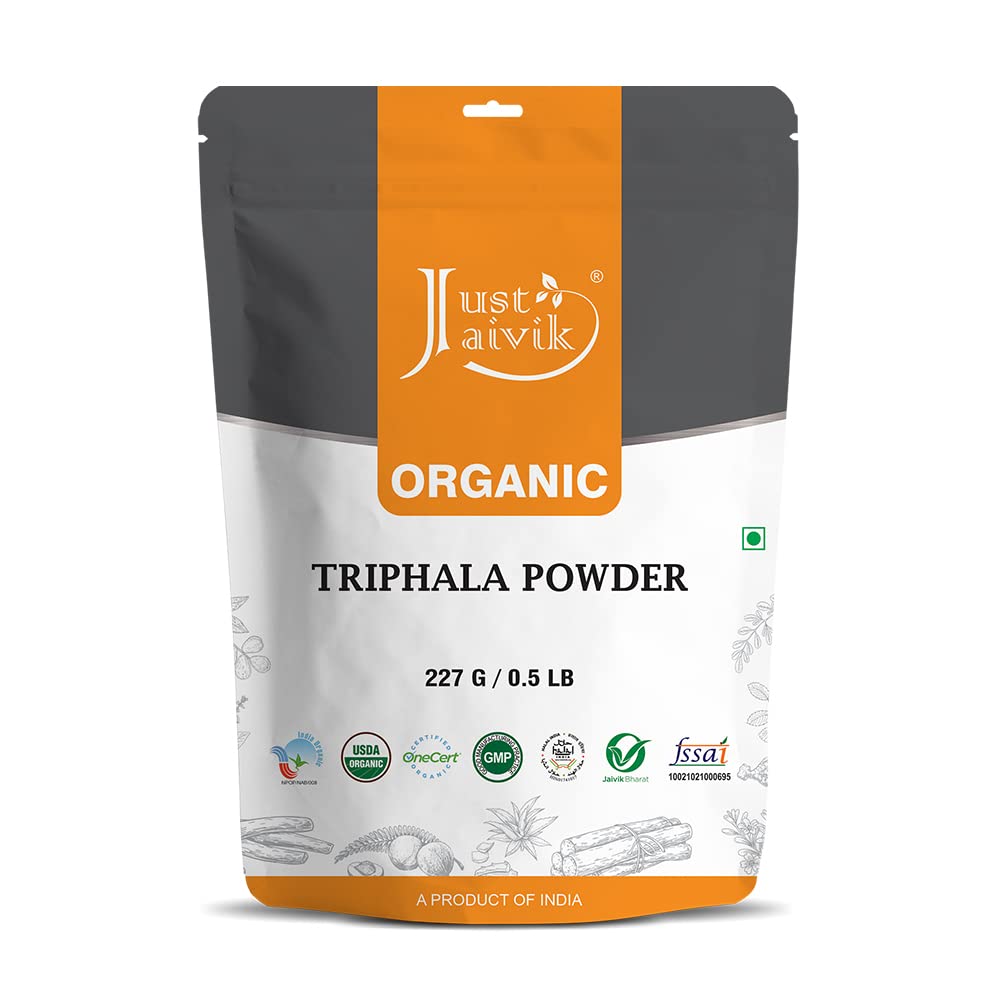 Just Jaivik Triphala Powder 227 g jar front view