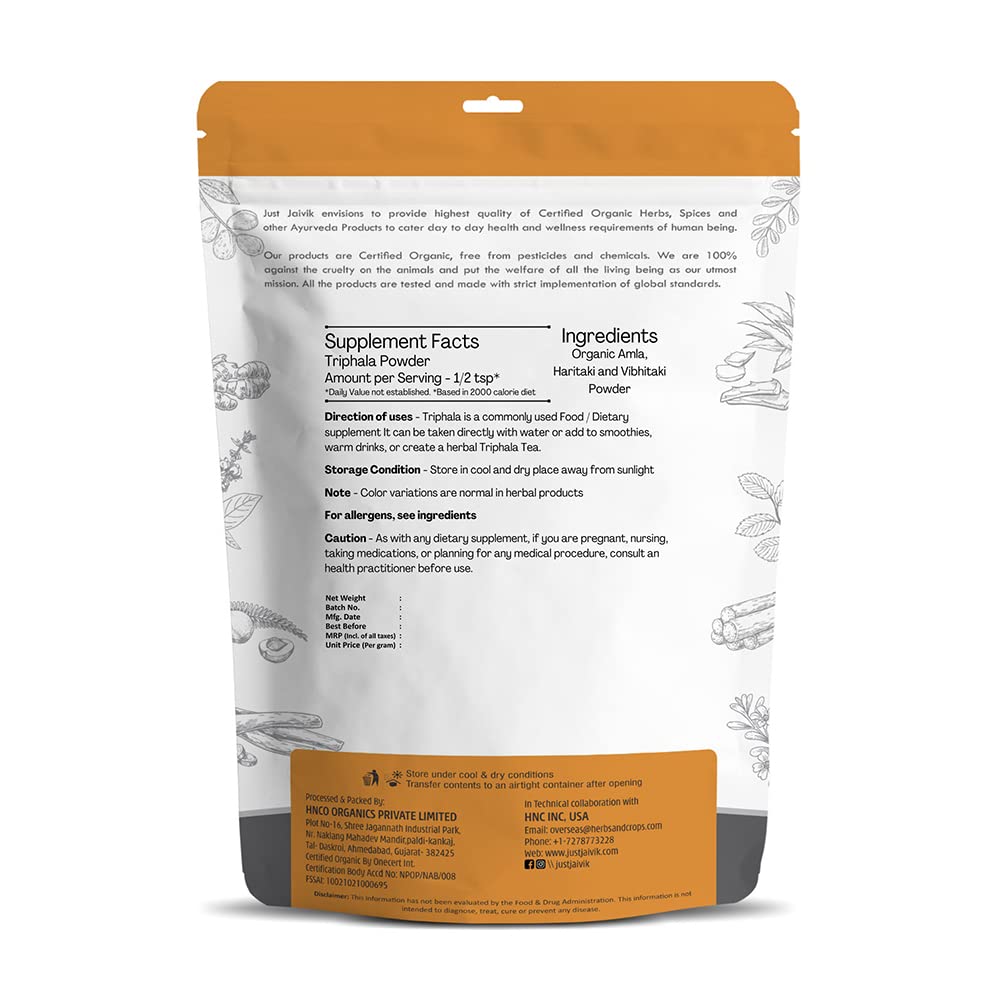 Just Jaivik Triphala Powder 227 g packaging box