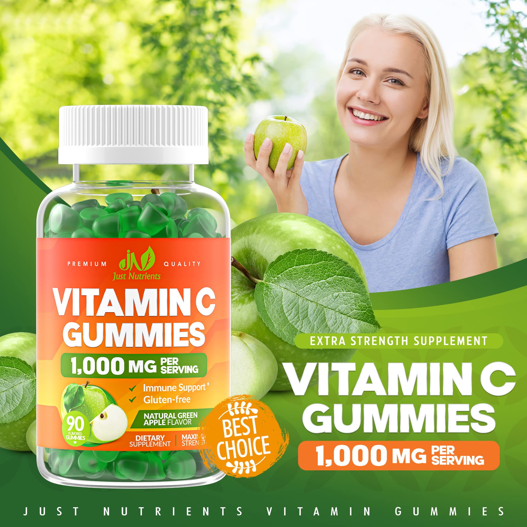 Just Nutrients bottle next to hand for scale, indicating portable 90-count supply