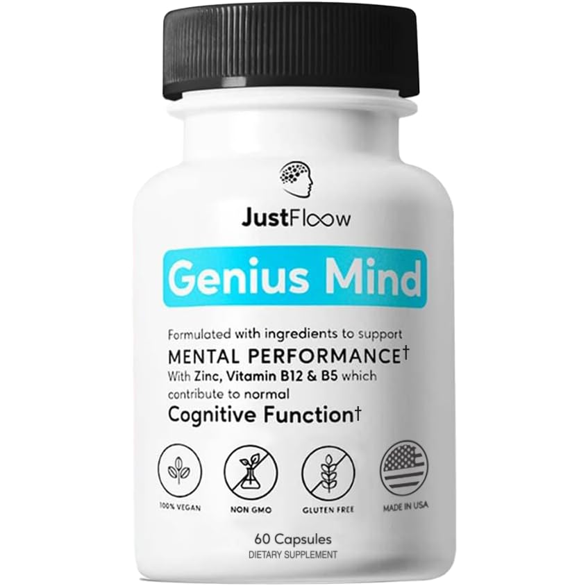 JustFloow Genius Mind hero image featuring product bottle