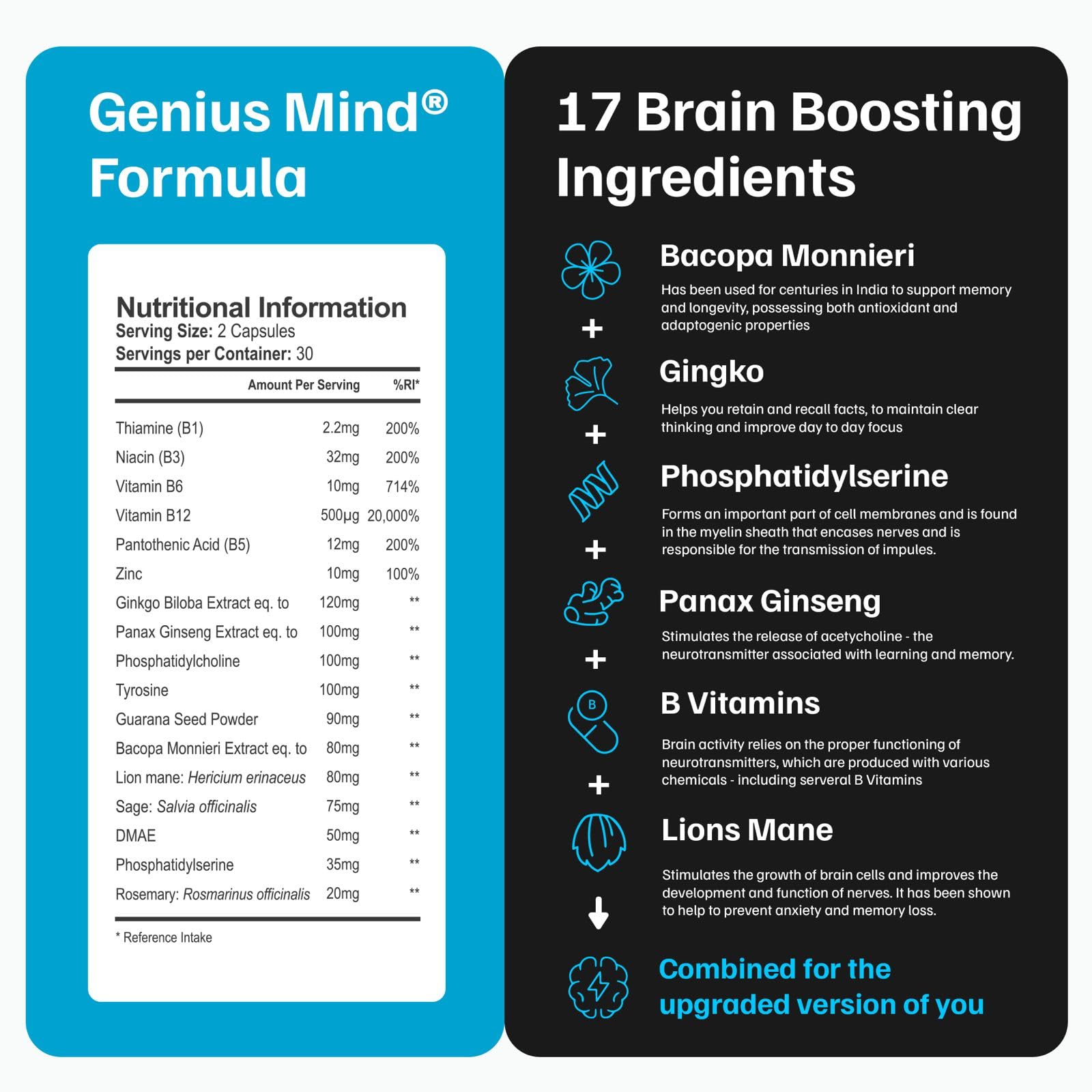 Ingredients overview for Genius Mind nootropic supplement