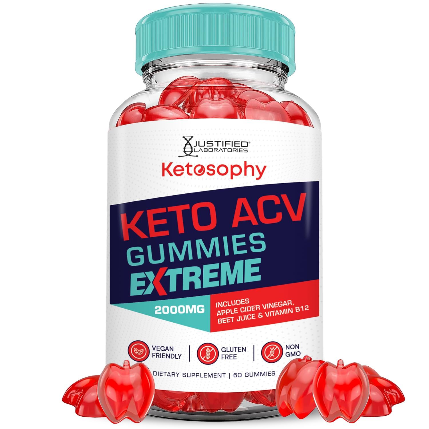 Front view of Justified Ketosophy Keto ACV Gummies Extreme bottle