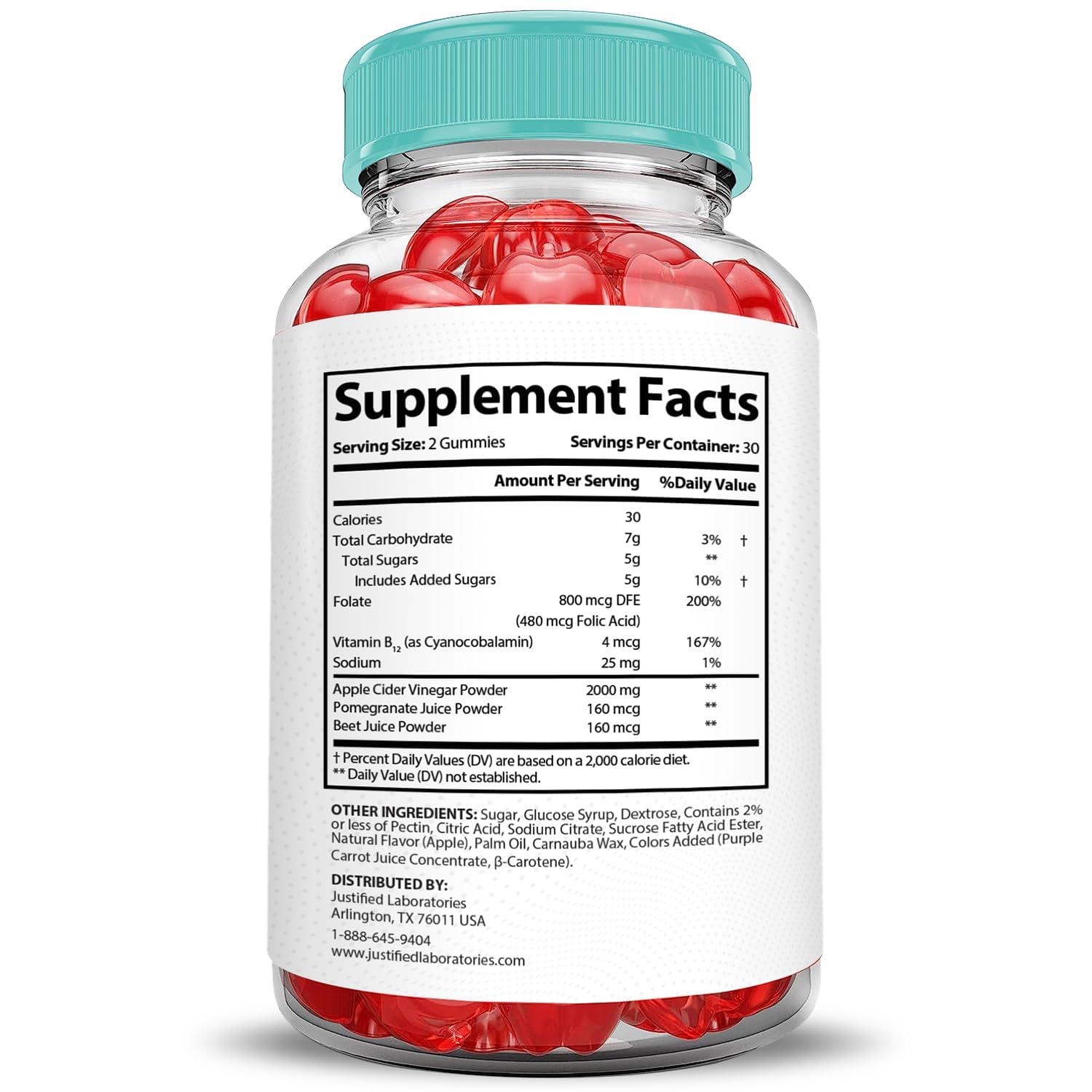 Back label with nutrition facts of Ketosophy ACV Gummies