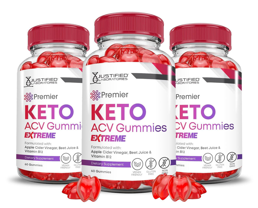 Justified Laboratories 3-pack keto-ACV gummies bottle for easy daily wellness.