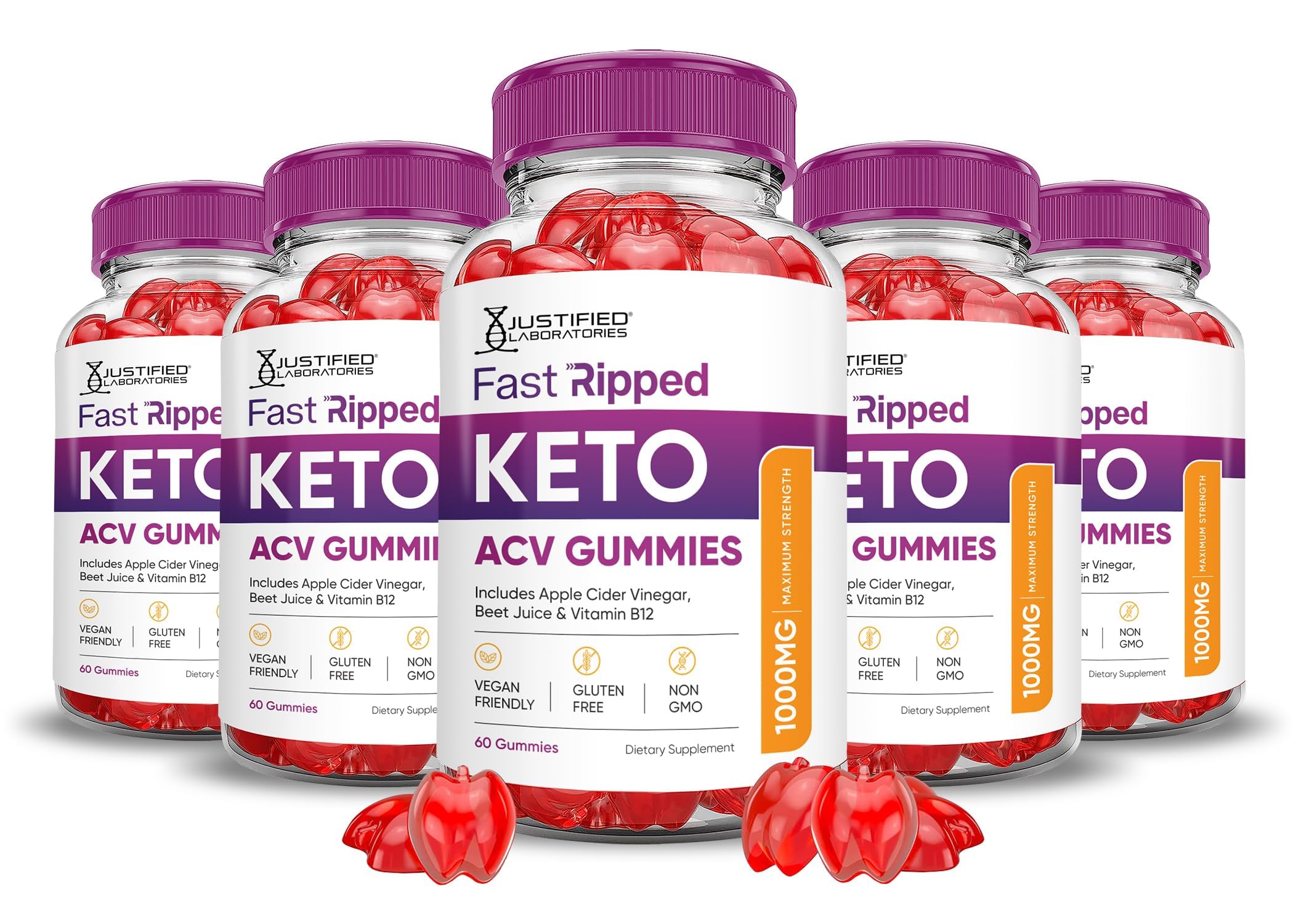 Justified Laboratories Fast Ripped Keto ACV Gummies bottle pour supports a simple daily routine.