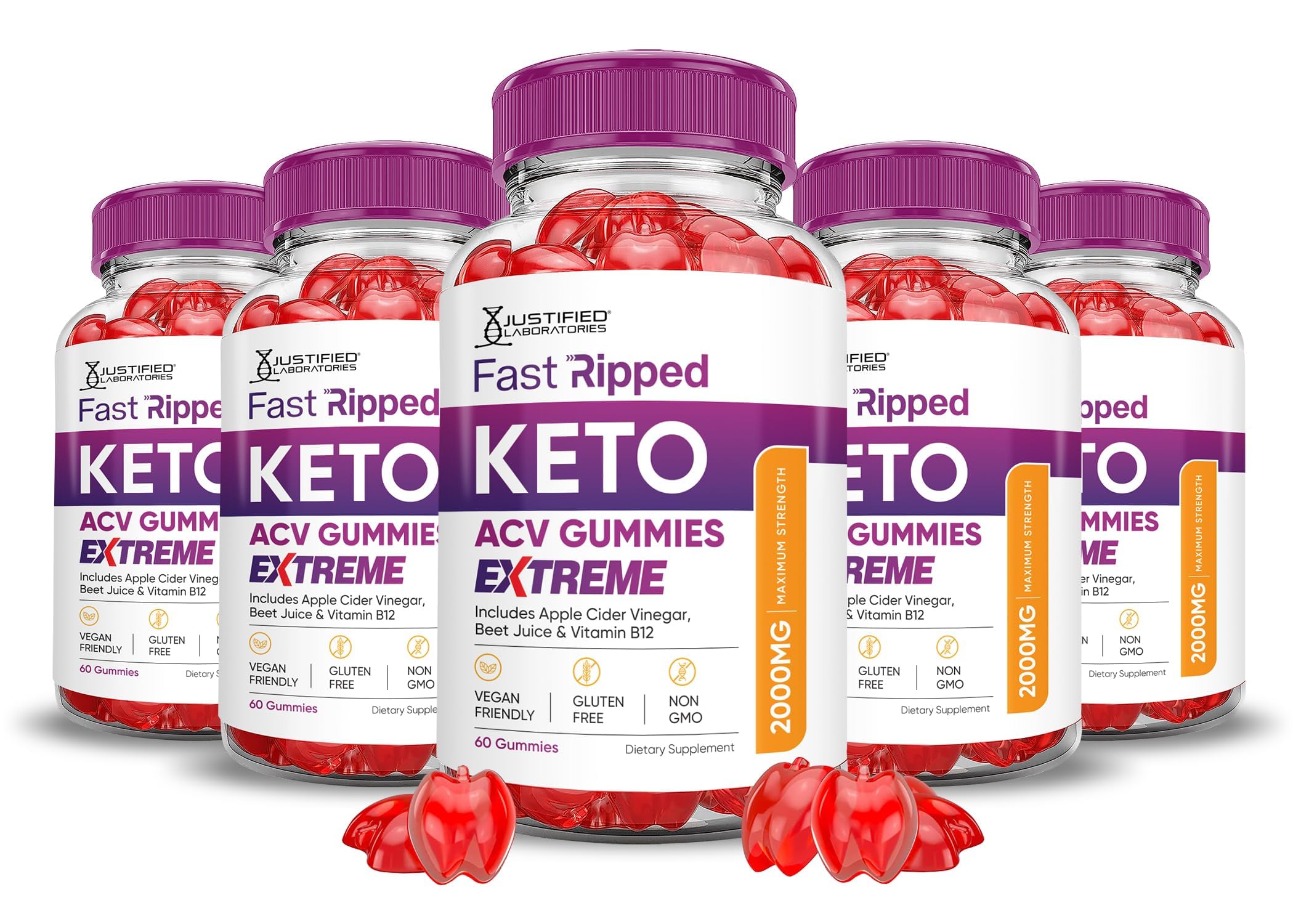 Justified Laboratories fast ripped keto ACV gummies pack for keto friendly daily support.