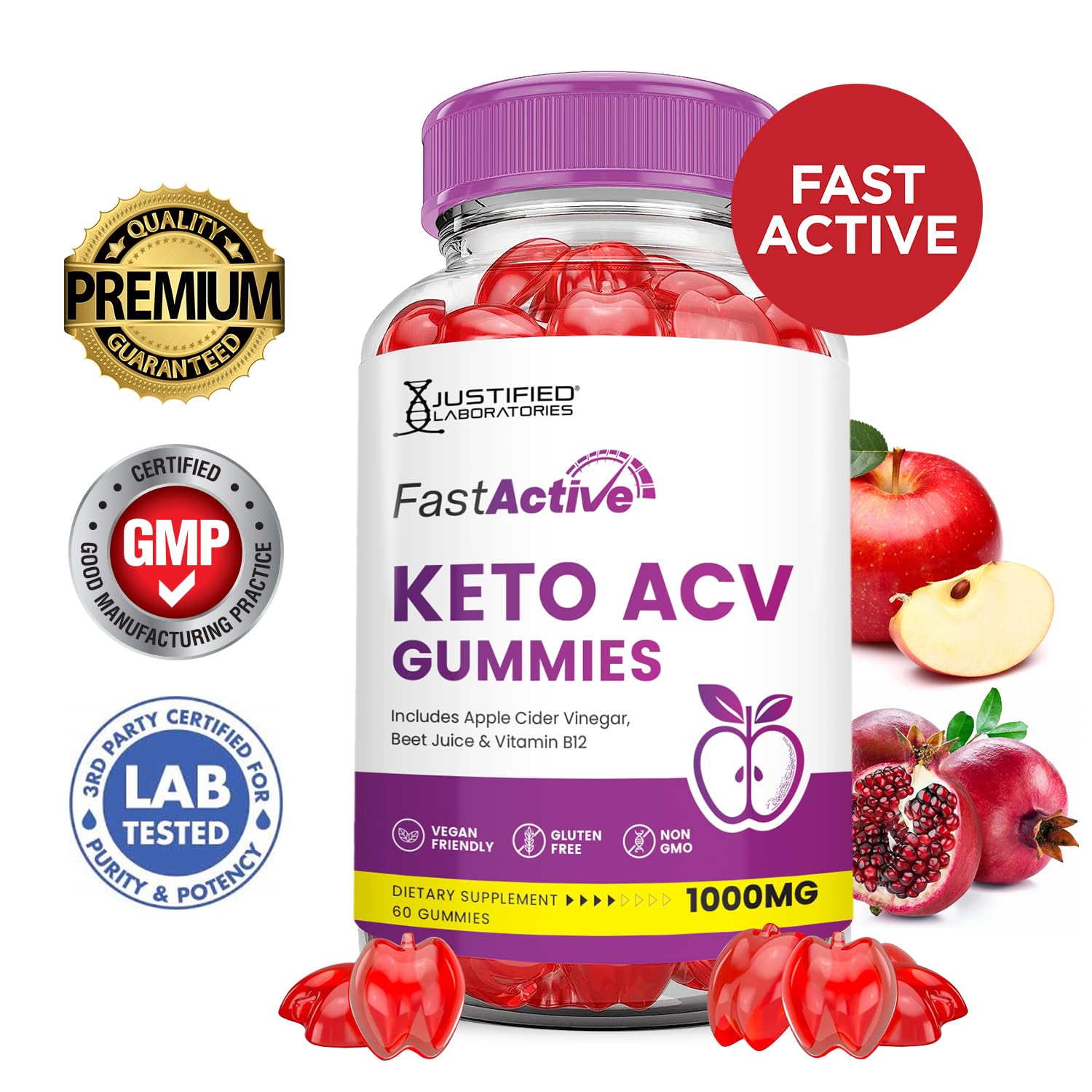 Justified Laboratories open jar of gummies showing quantity and easy access