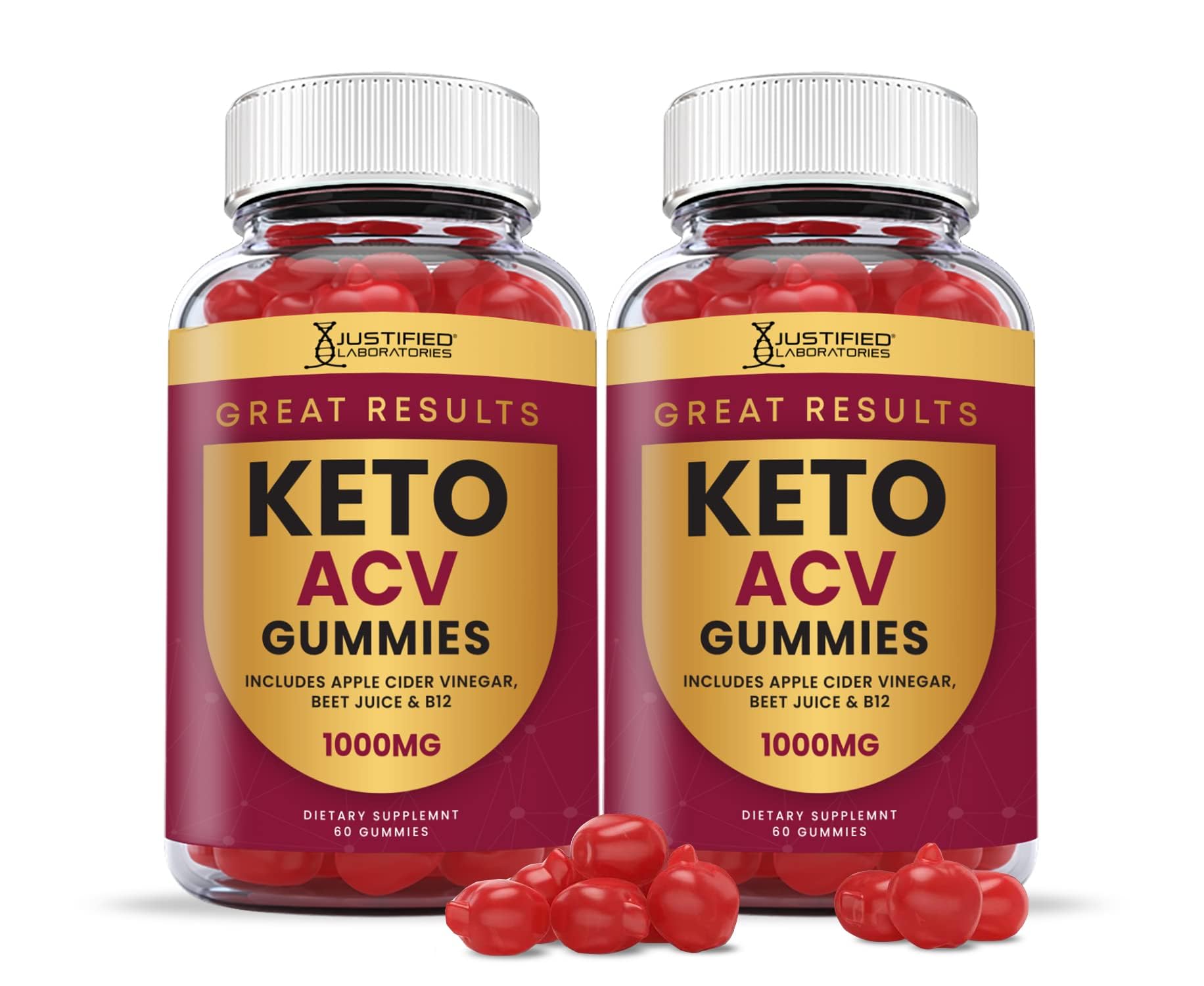 Justified Laboratories Keto ACV Gummies 2-pack bottle for easy daily use.