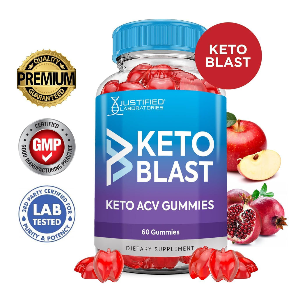 Justified Laboratories Keto Blast ACV Gummies ingredients beet-pomegranate image emphasizes natural color and nutrition.