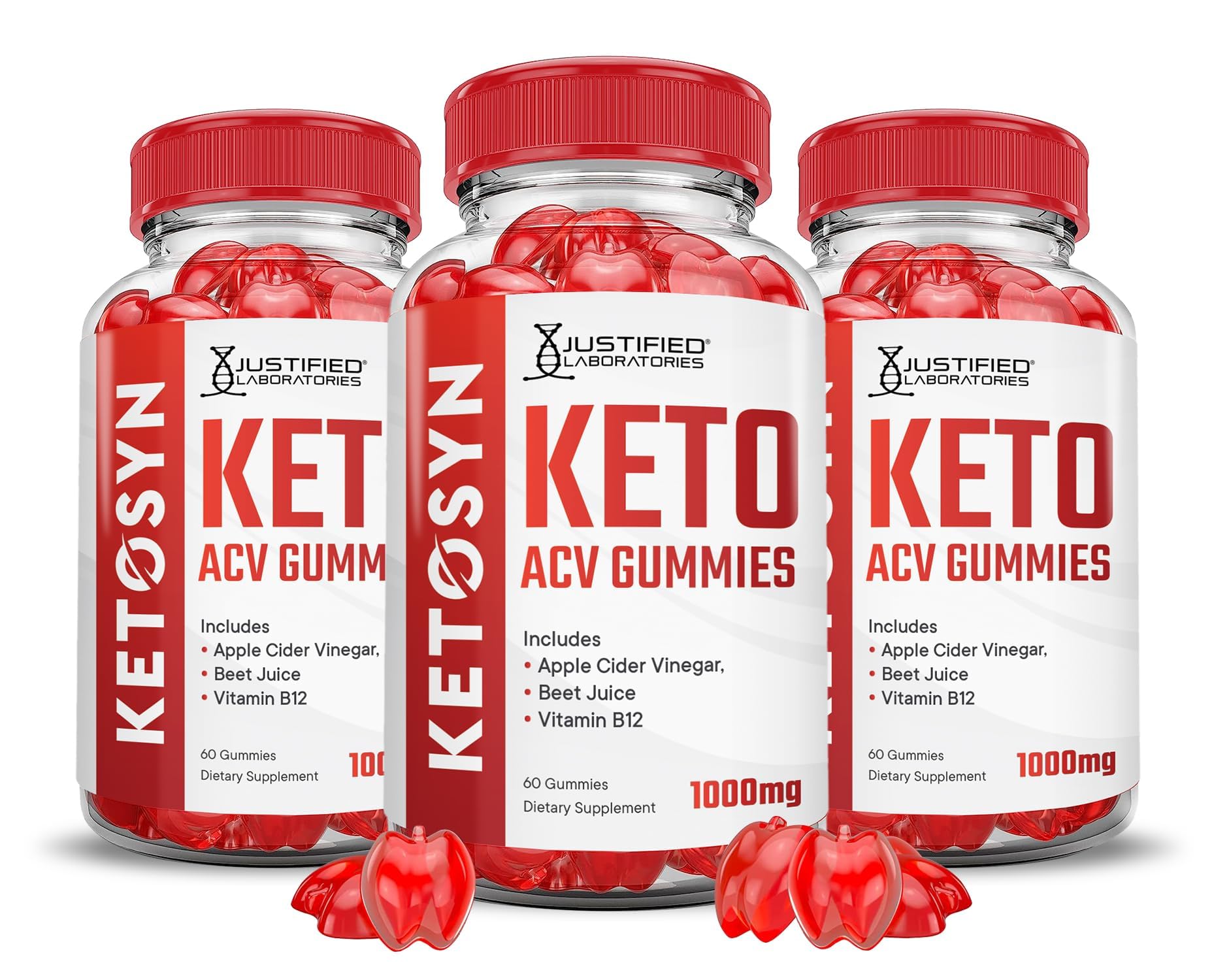 Justified Laboratories Ketosyn Keto ACV Gummies bottle, convenient daily chew.
